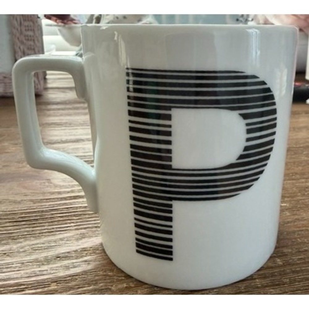 West‎ Elm Initial Monogram P Mug black and white stripe
